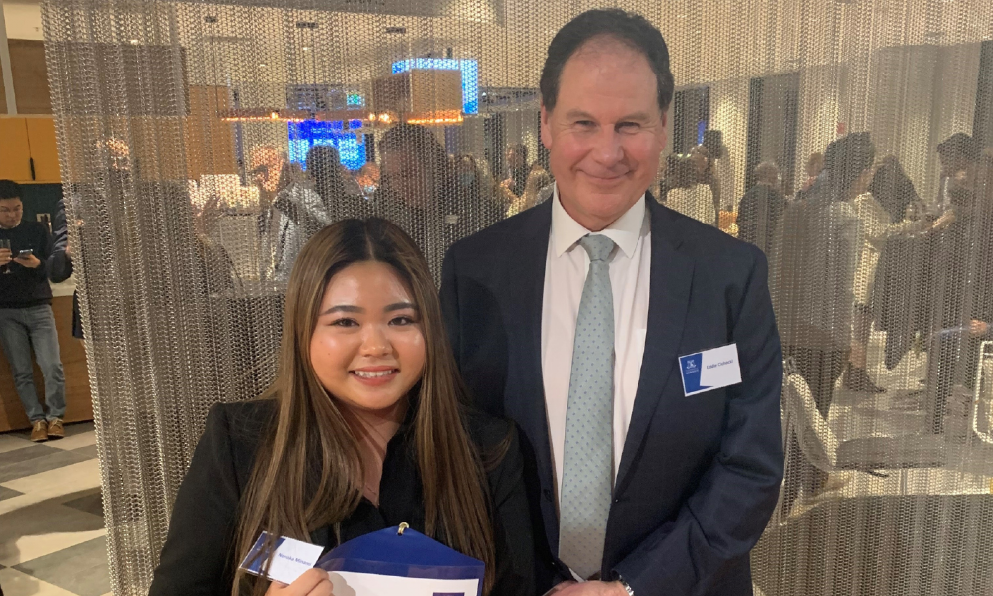 Scholarship recipient Nonoka Minami and DELWP representative Eddie Cichoki