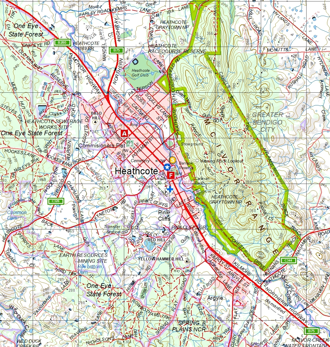 Map of Heathcote at scale 1:50 000