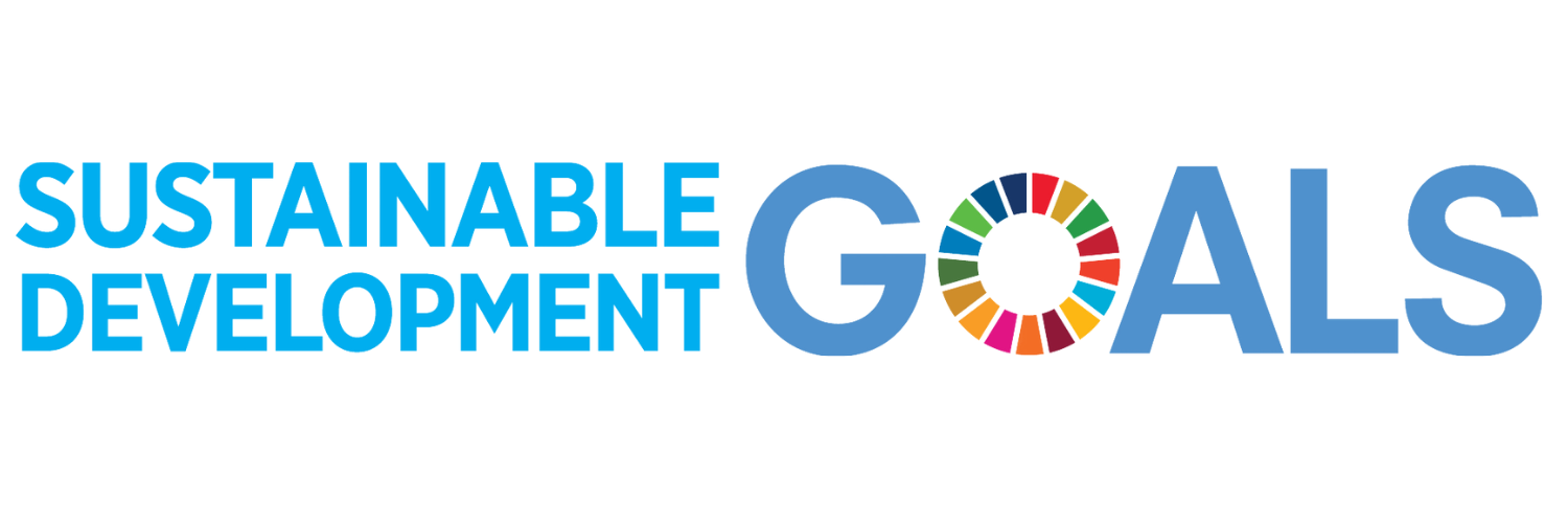 Blue text on a white background that reads Sustainable Development Goals. The O of the word goals is a colourful segmented circle that represents the different goals.
