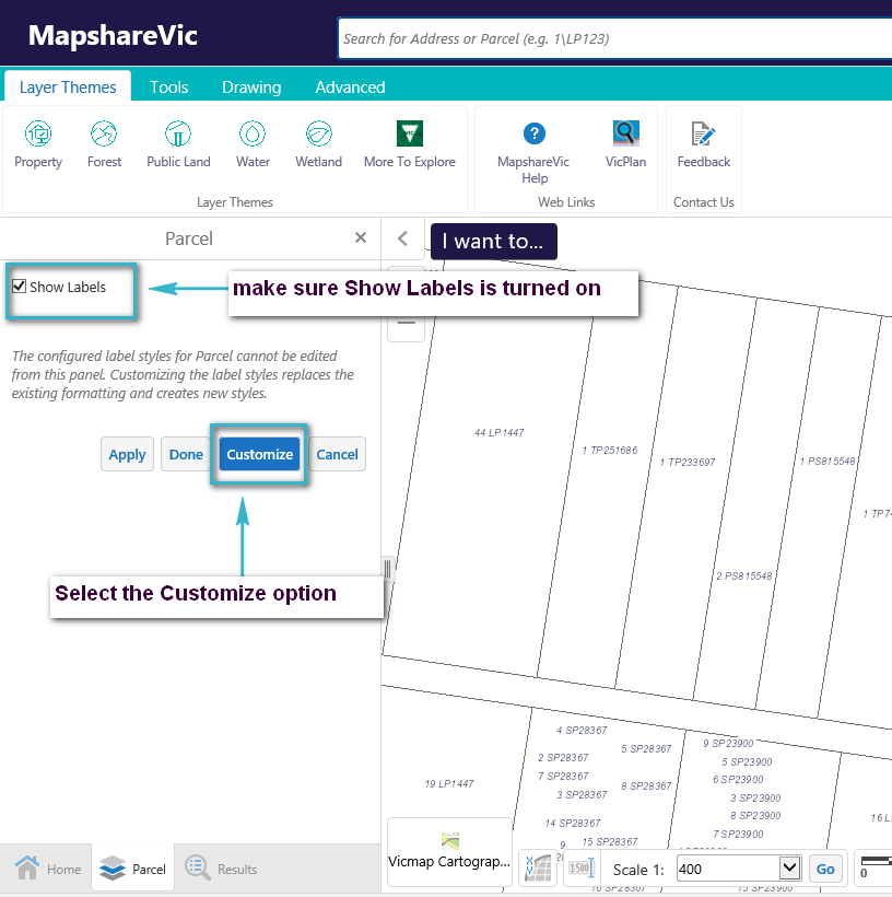 how to access the customise labels options