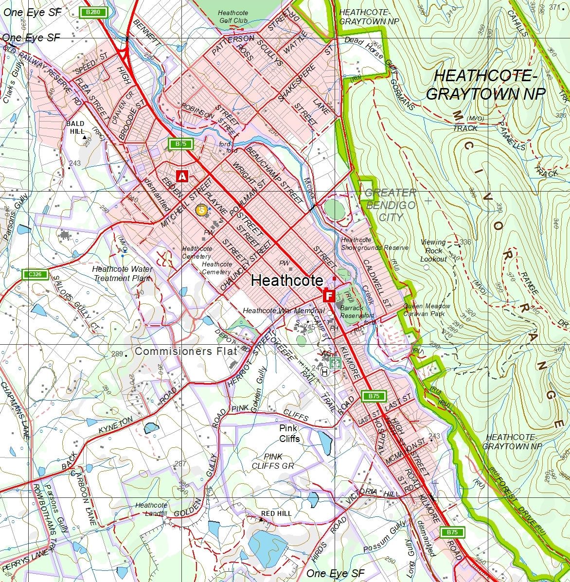 Map of Heathcote at scale 1:25 000