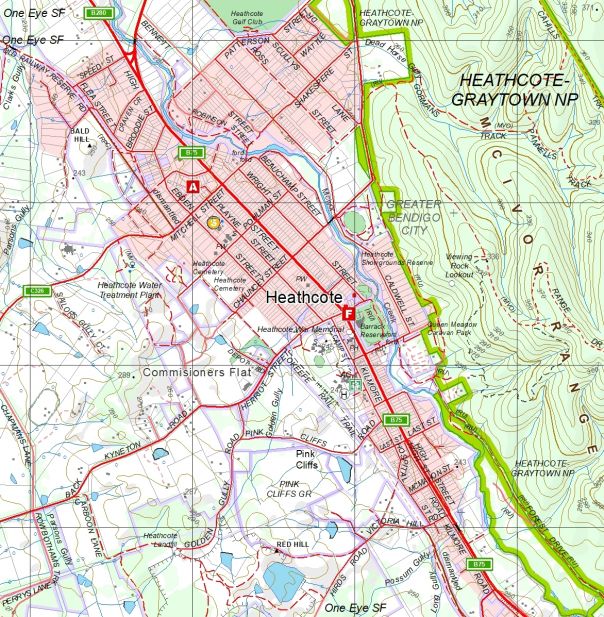 Map of Heathcote at scale 1:25 000