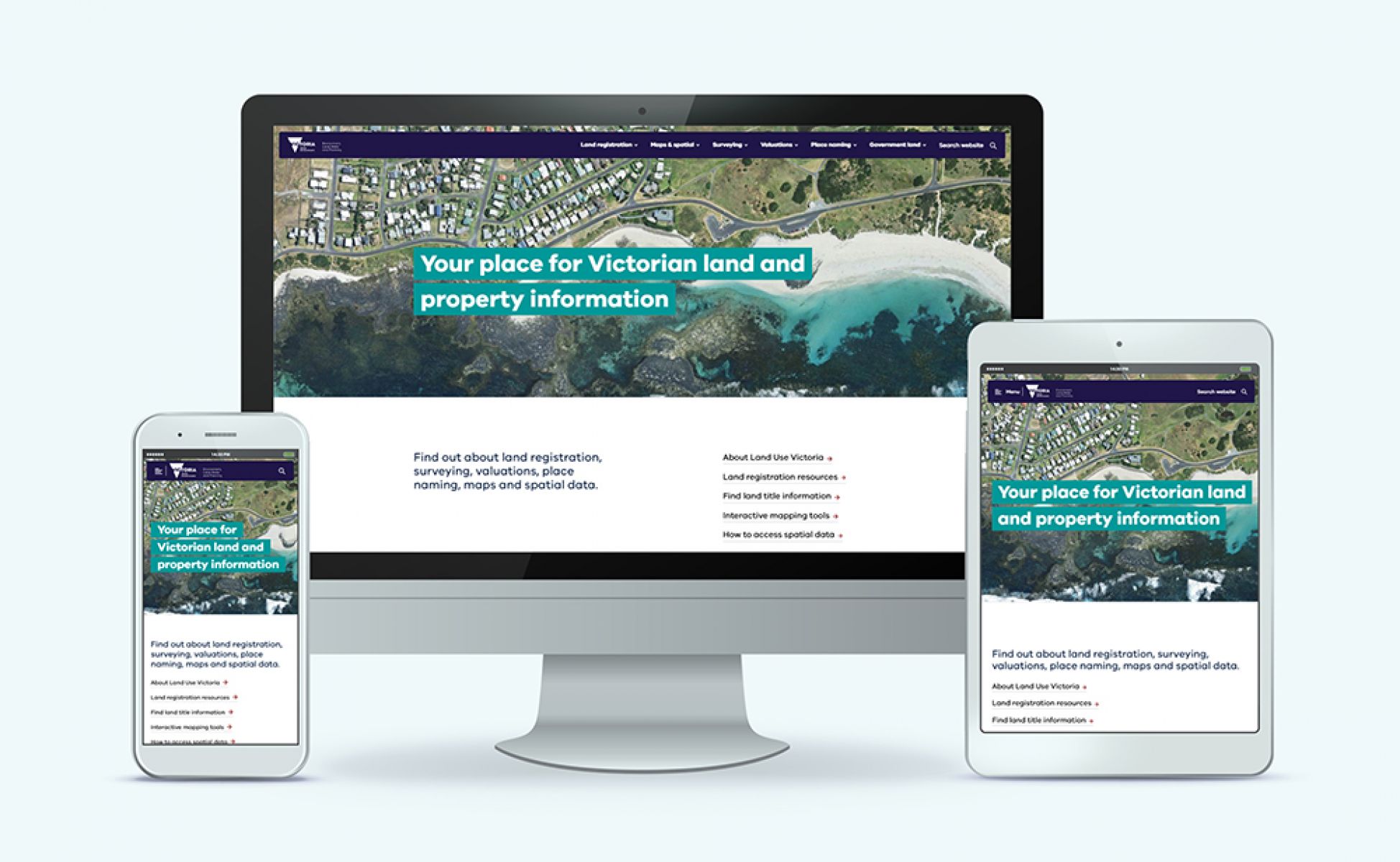 The new homepage for the land.vic.gov.au website on different devices