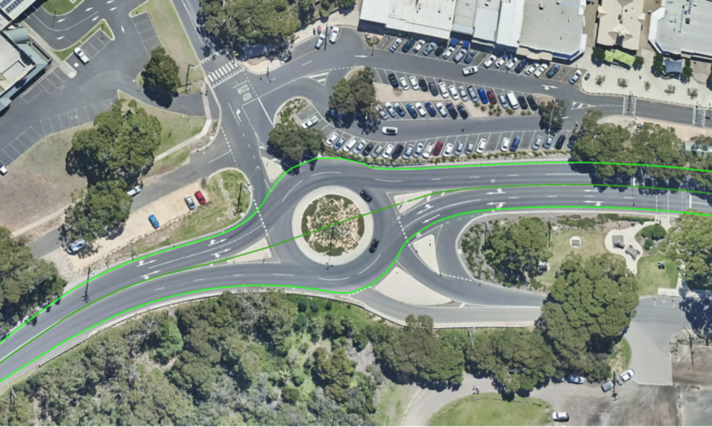 Great Ocean road Centreline - Anglesea intersection readjusted