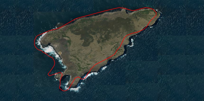 New aerial imagery of Deen Maar overlaid with old misaligned parcel boundary