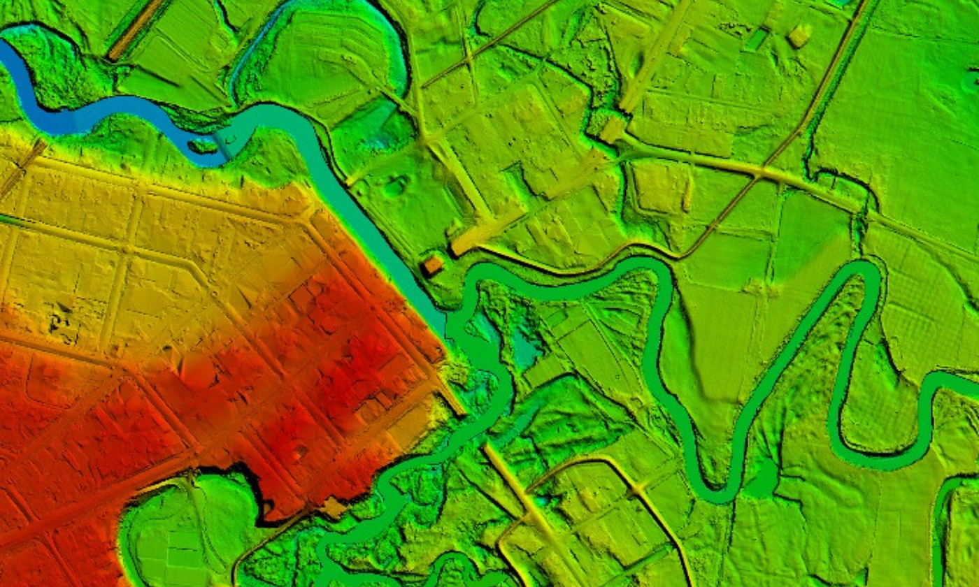 A Digital Elevation Model aerial view over Wangaratta, displaying topography through colour. The lowest points are shaded in deep blues, through shades of green and yellow, with red to represent the highest points.