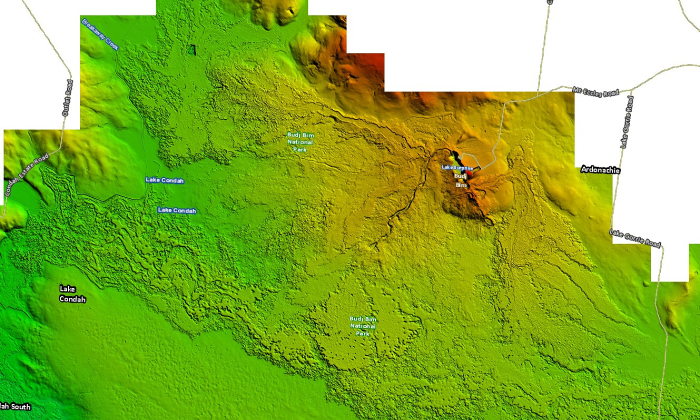 Aerial LiDAR image of Budj Bim National Park and surrounds.