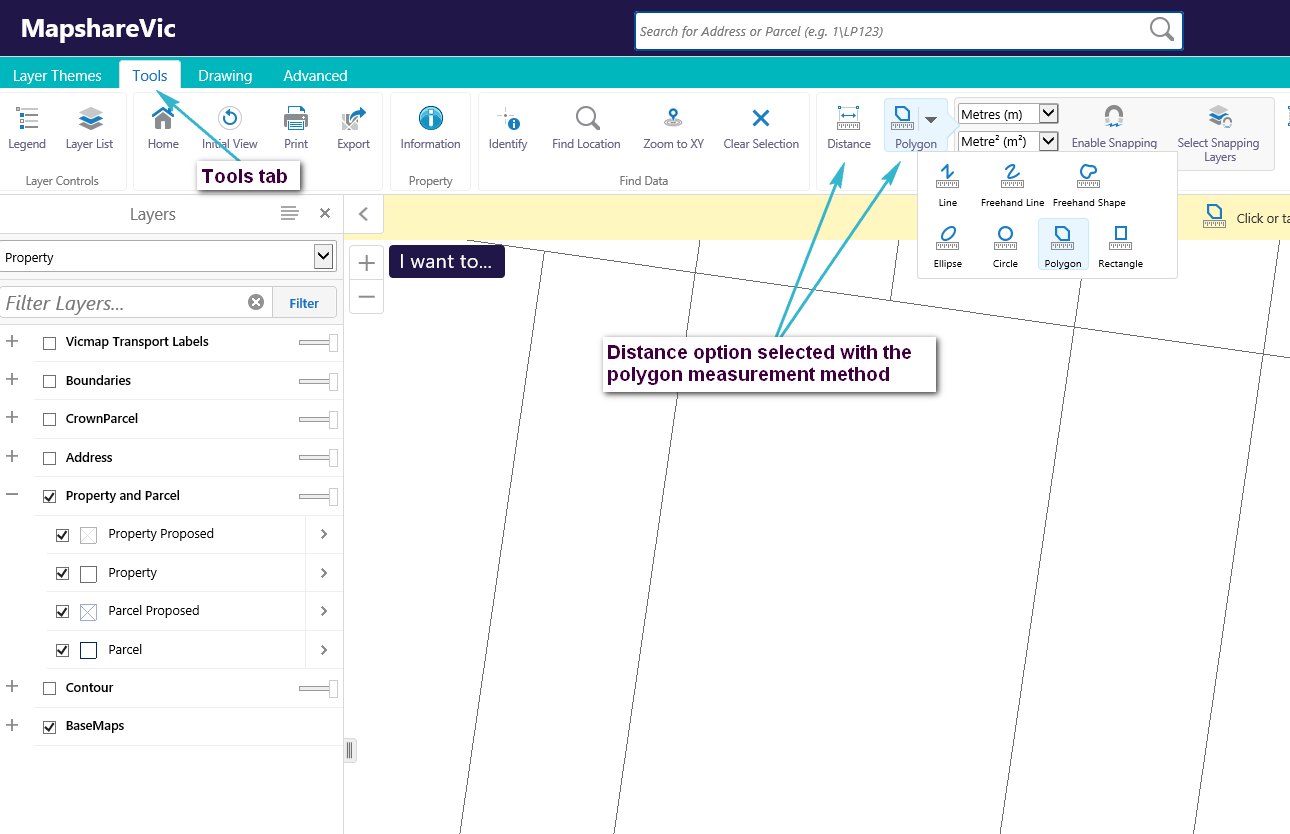 example of using the distance tool with a polygon method