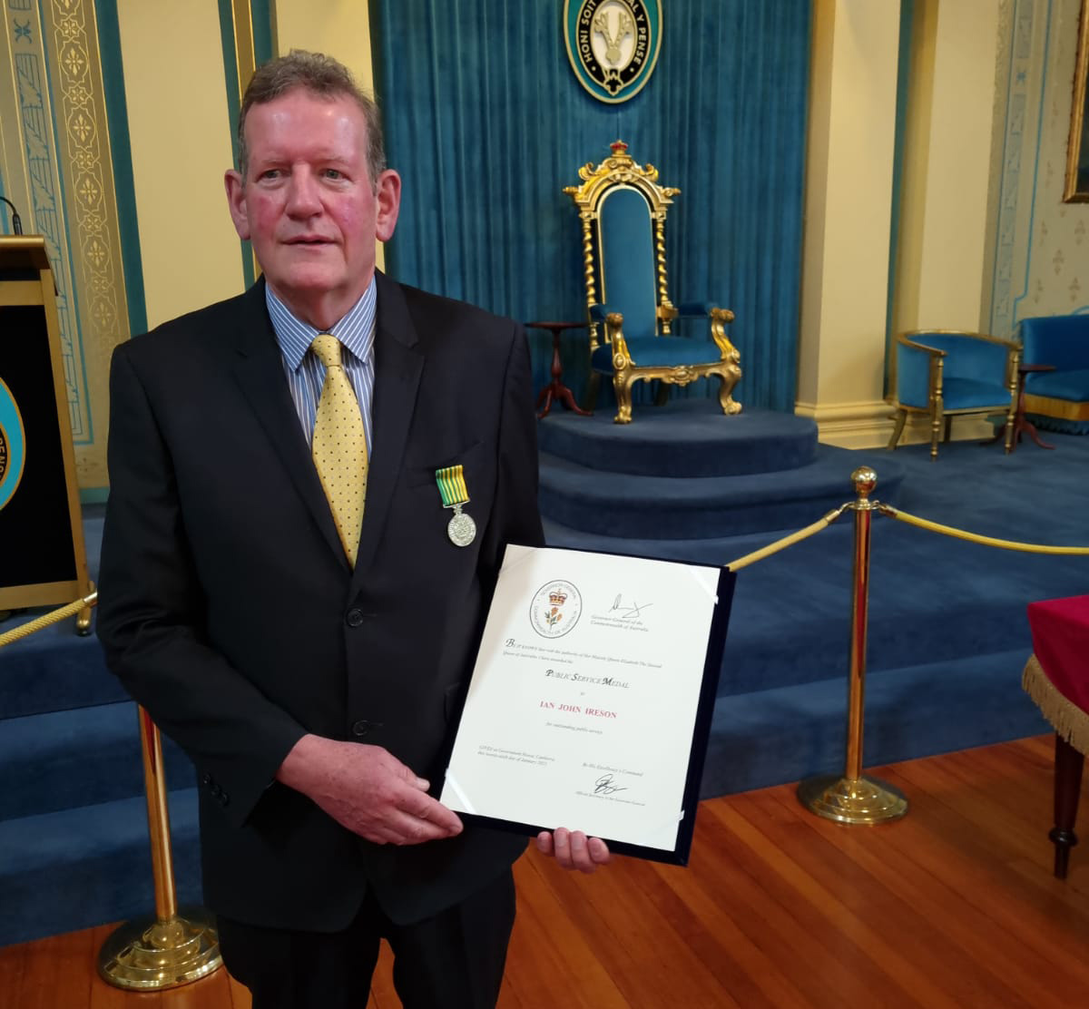 Former Land Use Victoria Chief Executive Ian Ireson awarded public service medal at Government House