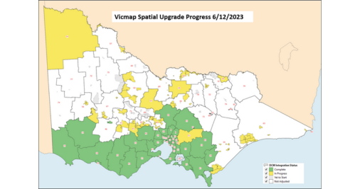 A map of the state of Victoria with borderlines around each municipality. Text at the top of the map says 