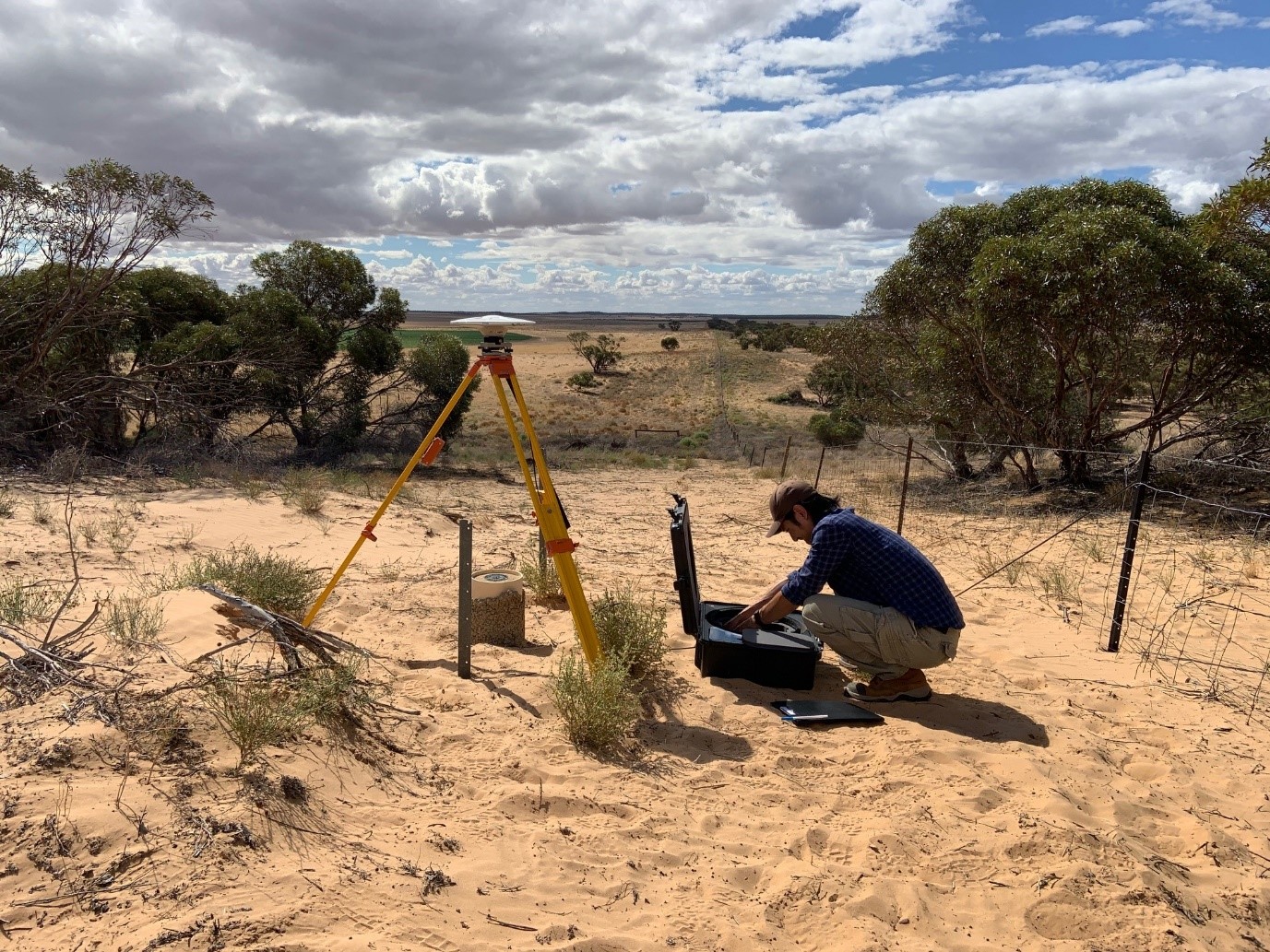 SGV Geodesy GNSS equipment setup on the Victoria - South Australia border