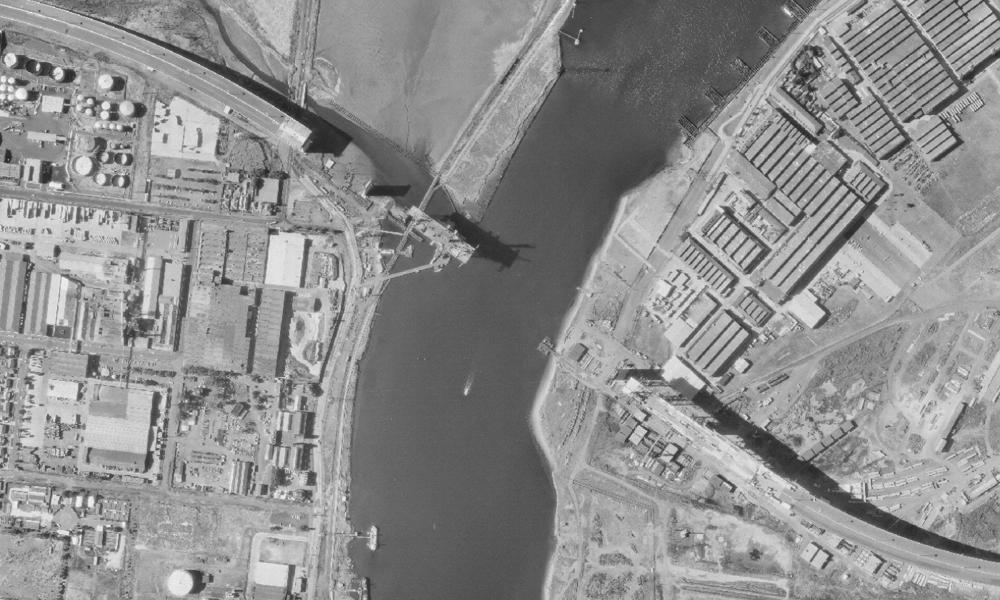 1975 aerial image of the Westgate Bridge under construction