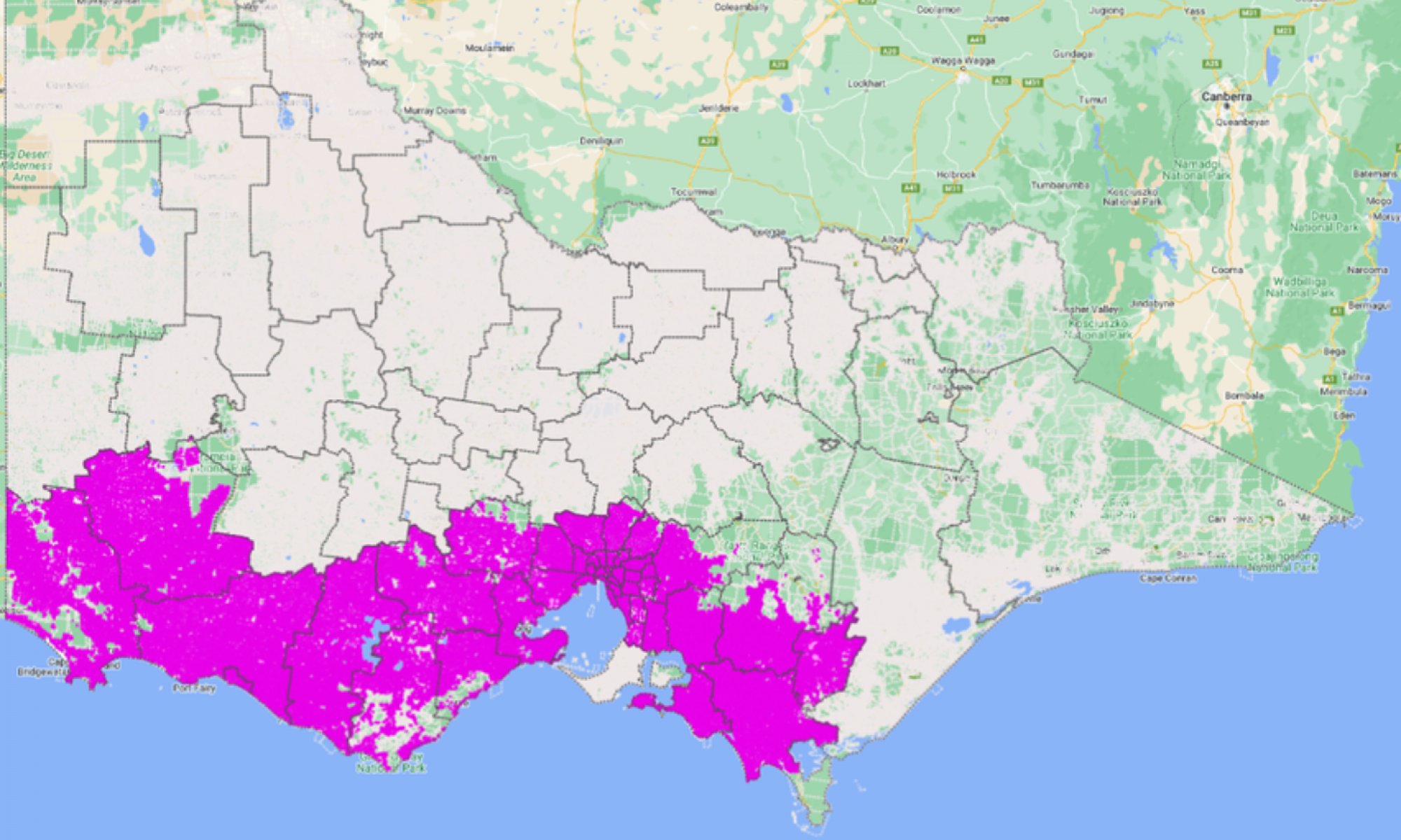 A map displaying coverage of 50% of land parcels initially adjusted by Spatial Vision